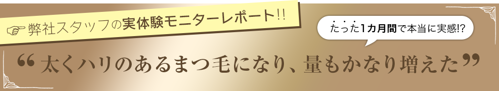 弊社スタッフの実体験モニターレポート!! 太くハリのあるまつ毛になり、量もかなり増えた